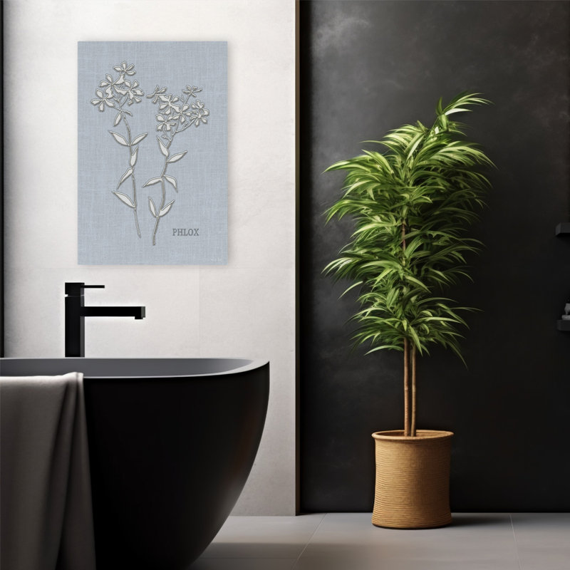 Brodé de Phlox - Illustration botanique contemporaine, fleurs de lin bleues de Phlox, H 24 po x l 16 po