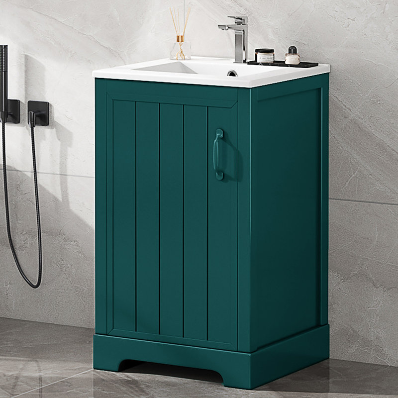 Meuble-lavabo simple 20 po avec comptoir en céramique blanche à poser, Vert