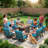 9-Person Aluminum Outdoor Patio Conversation Set With Fire Pit Table, Swivel Rocking Chairs, Wood-Look Armrests & 5.12" Thick Cushions-1194204476