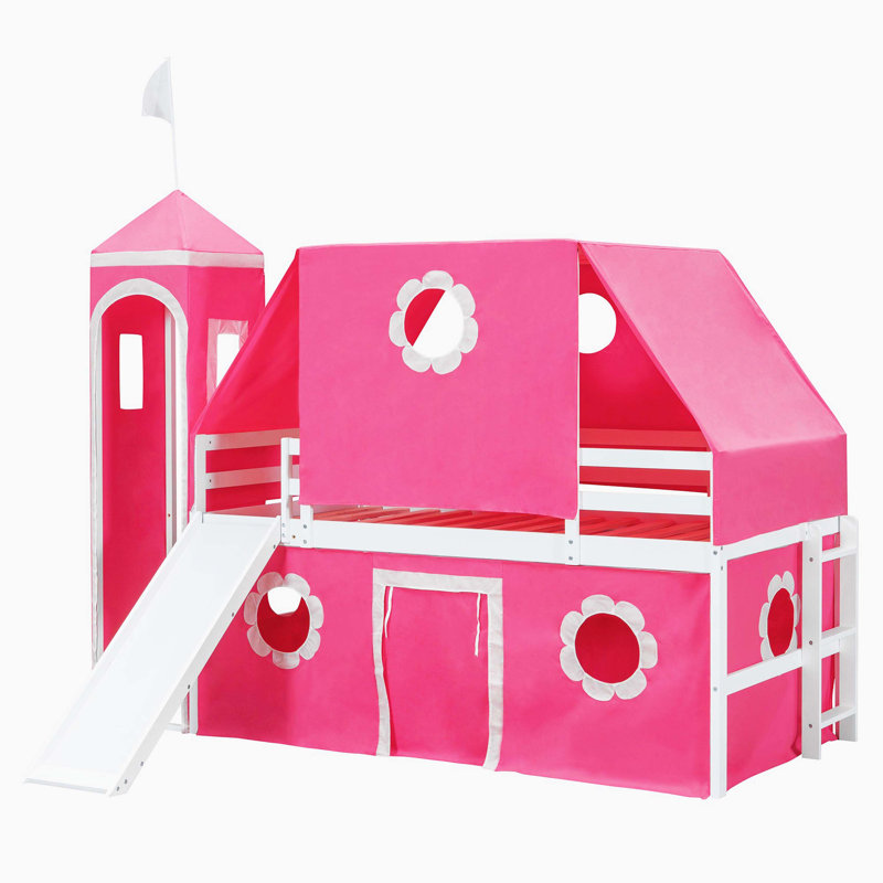 Lit mezzanine simple avec tente et tour rose Slide