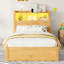 Lit simple avec tiroirs et DEL, tête de lit avec rangement en bois, rangement escamotable, plusieurs espaces cachés de la taille d'une chambre à coucher