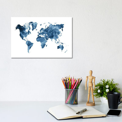 " Watercolor World Map Navy Blue " by Nouveau Prints