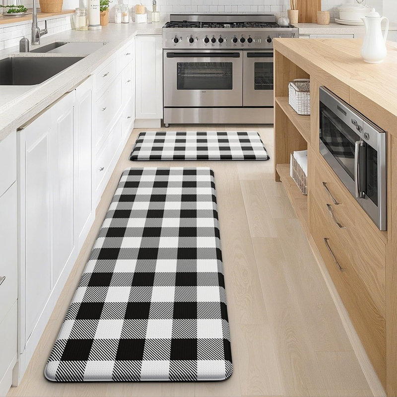 Tapis de cuisine anti-fatigue - noir et blanc - Matelas de ferme confortable et rembourré, antidérapant et imperméable