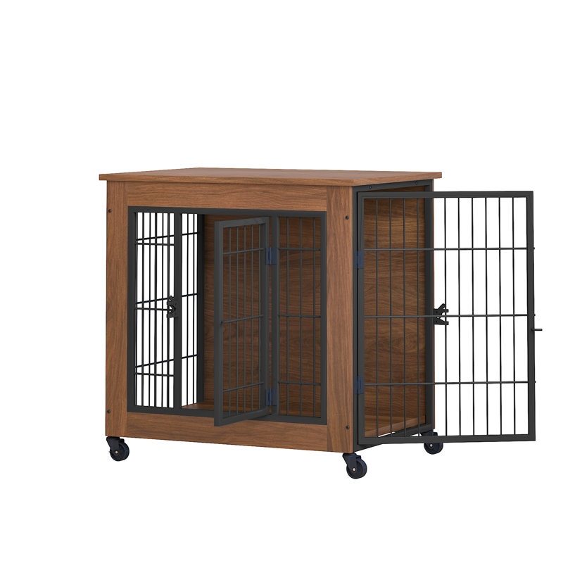 Caisse pour chien robuste et robuste, structure en acier, style bois moderne