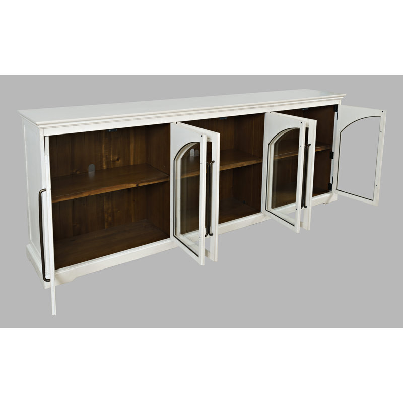 Sherree 96" Gothic Arch Transitional Sideboard Storage Cabinet with Glass Doors, White