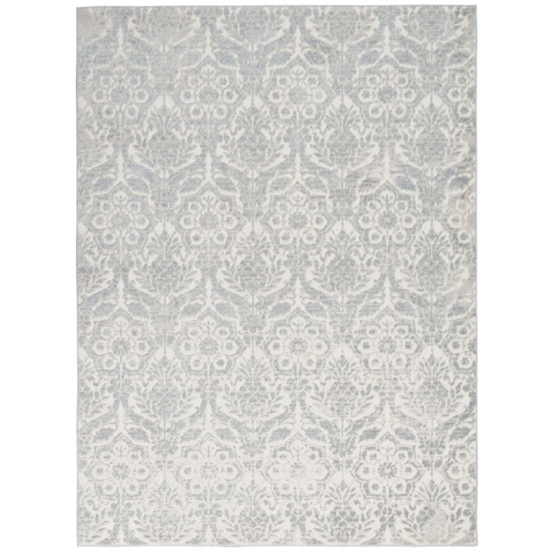 Tapis floral ivoire / gris Liesl, Rectangle 5 pi 3 po x 7 pi 3 po