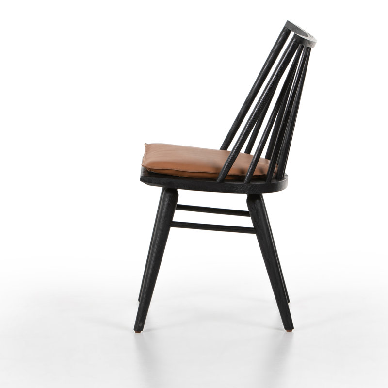 Lewis Windsor Solid Wood Stool, Bar Stool (29" Seat Height), Black Oak, Brown/Sheepskin