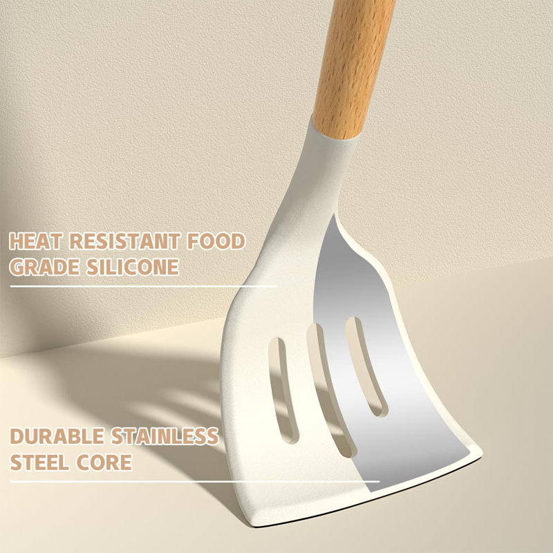 Cream White 33-Piece Silicone and Wood Cooking Utensil Set