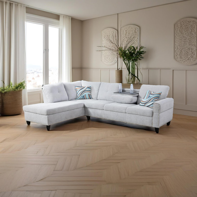 Tinita Upholstered L-Shaped Sectional, Tinita White Velvet