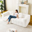 Canapé moderne de 84,6 pouces sans os avec deux coussins décoratifs circulaires, tissu en polyester à poils longs texturé litchi doux pour la peau et canapé en mousse à carreaux à trois places-2068666830-2068666824