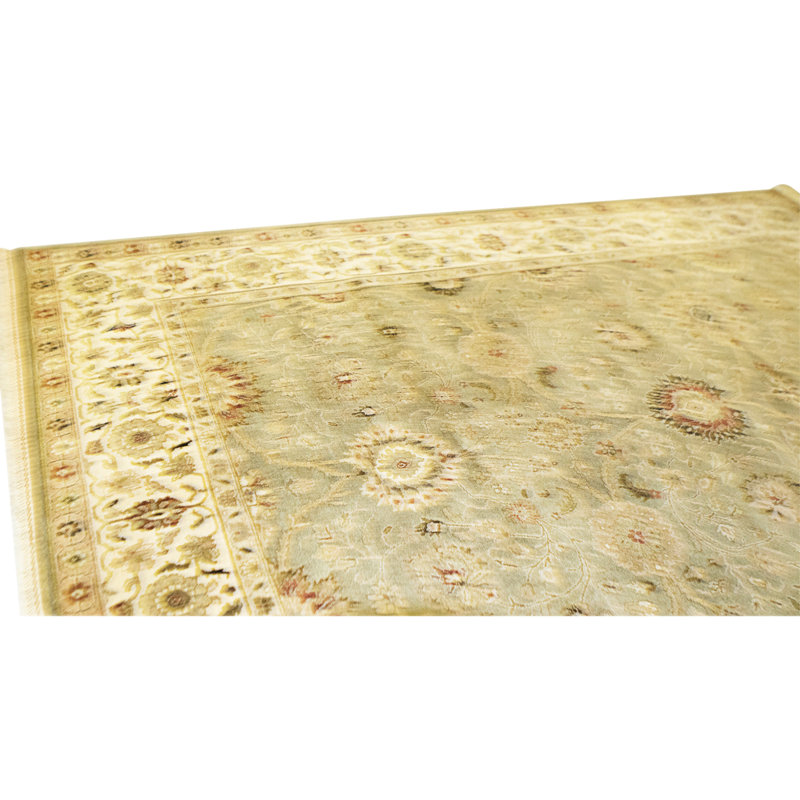 Tapis vert et ivoire noué à la main de haute qualité