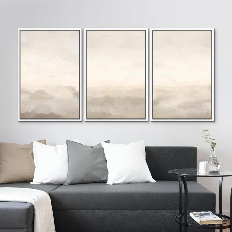 «Minimal Landscape Abstract Prints», reproduction d'art encadrée sur toile, 3 pièces, H 24 po x l 16 po x P 1,5 po, Blanc