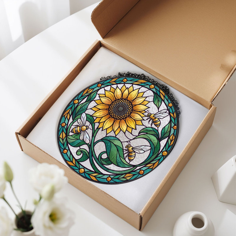 Panneau de vitrail Sunflower Bee, 7.8"H