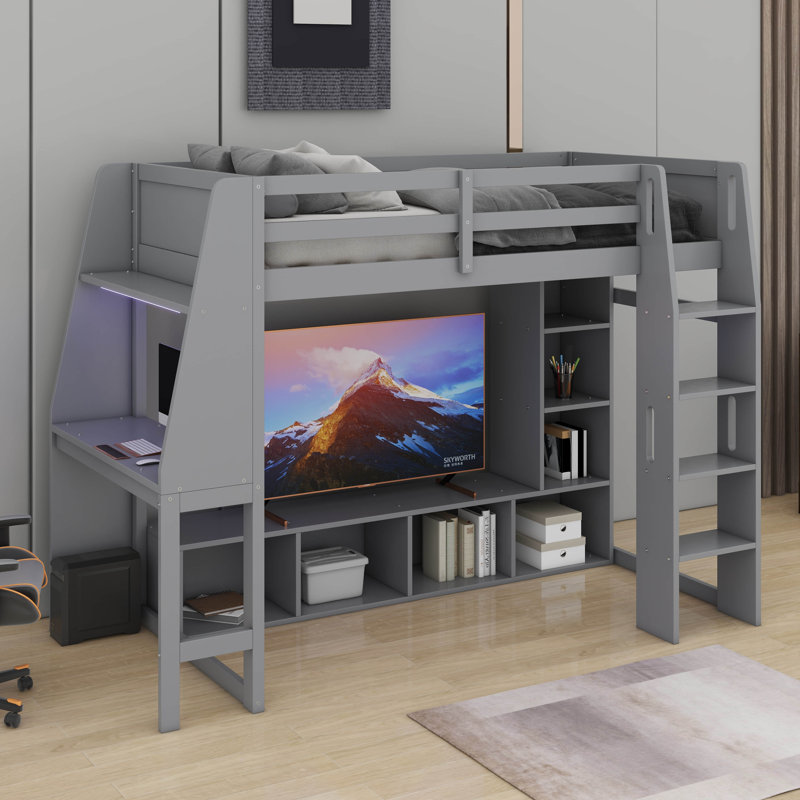 Lit mezzanine simple avec bureau, Gris