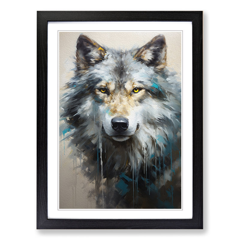 Wolf Hard Edge Painting - Single Picture Frame Print on Wood, Black, 46cm H x 34cm W x 2cm D