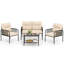 Ensemble de 4 meubles de patio avec causeuse et table basse en verre trempé et coussins moelleux