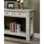 Table de canapé avec table de rangement en bois massif rustique blanc antique et tablette ouverte.