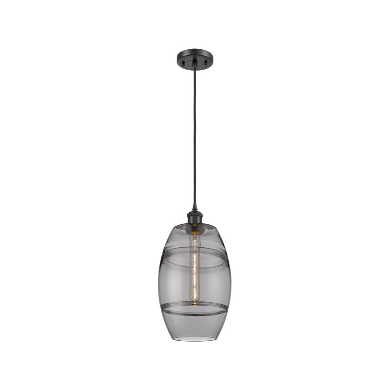 Luminaire suspendu 1 lumière Absalat, H 9,88 po x l 8 po x P 8 po, Gris fumée clair, Noir mat