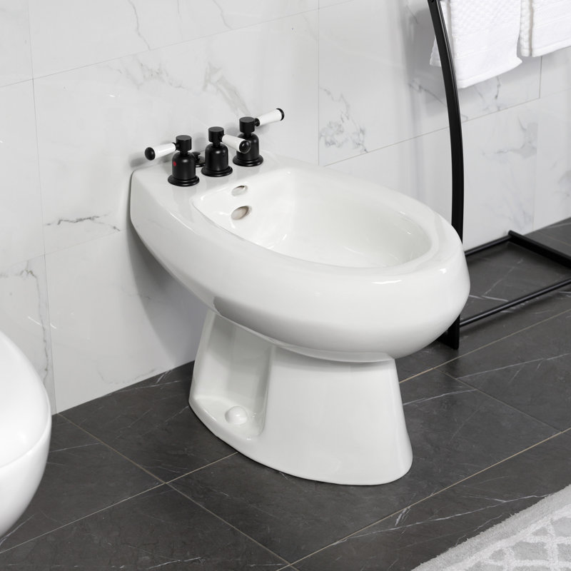 Kingston Brass Paris Three-Handle Vertical Spray Bidet Faucet with Brass Pop-Up, Matte Black