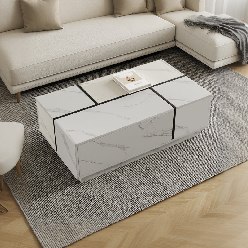 Table basse rectangulaire à plateau coulissant avec armoires de rangement cachées