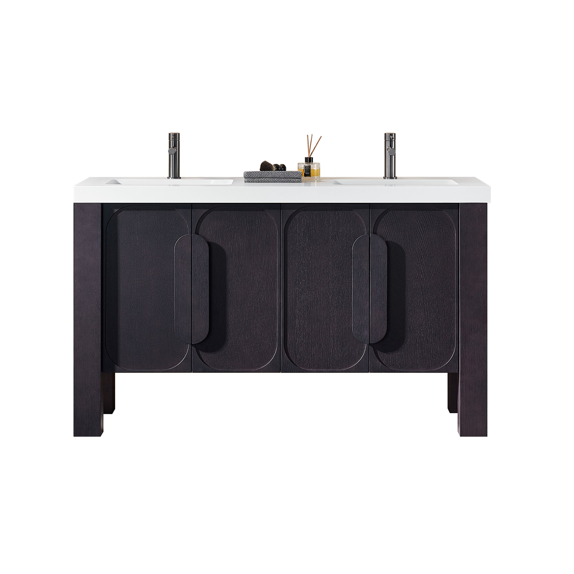 Munich 60" Double Vanity, White, Espresso Oak