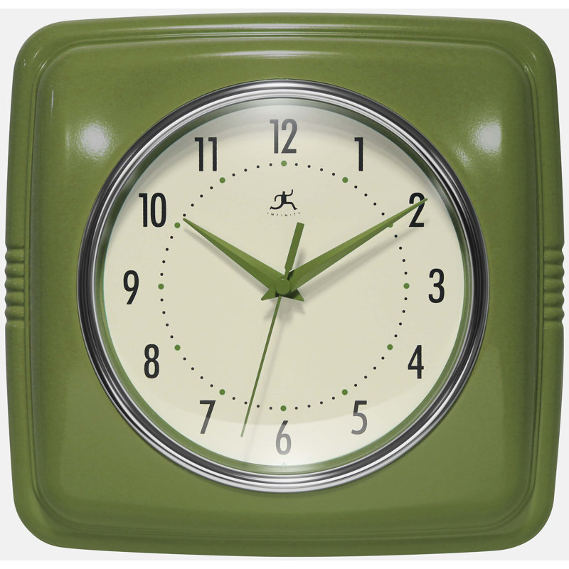 Square Retro Wall Clock, Olive Green, 9.25"