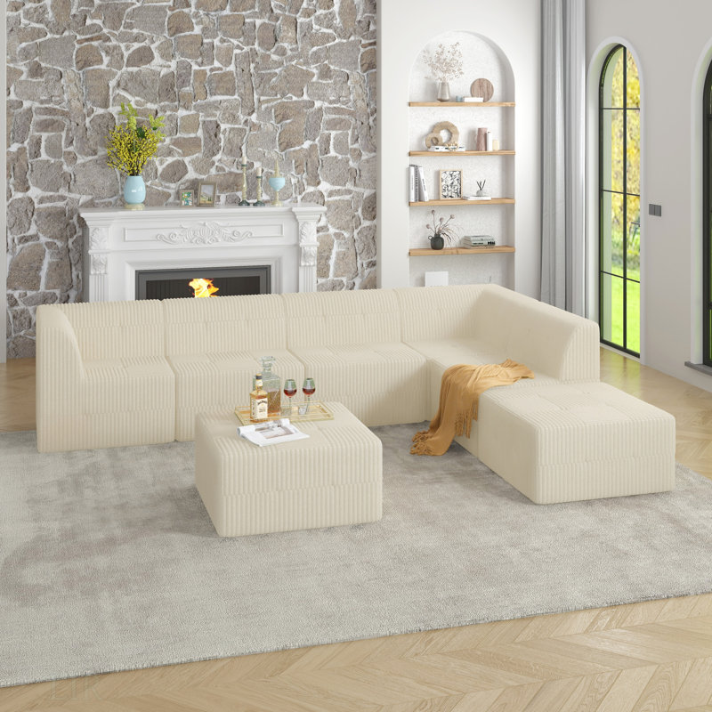 Canapé modulaire en forme de L, canapé modulaire compressé en velours côtelé de style minimaliste moderne