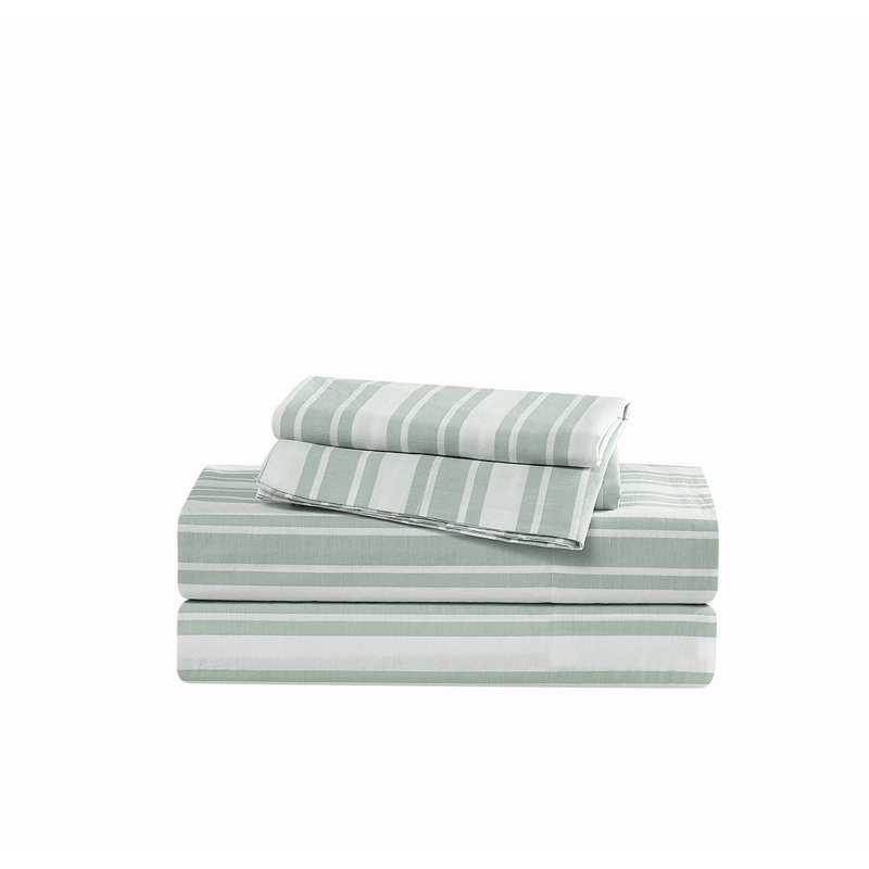 The Farmhouse by Rachel Ashwell Wide Ticking Stripe Sheet Set, White/Green, King Sheet Set with 2 Pillowcases