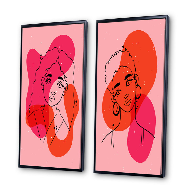 «Abstract Minimalist Woman Portrait», ensemble de 2 peintures, H 40 po x l 40 po x P 1,5 po, Toile avec cadre noir