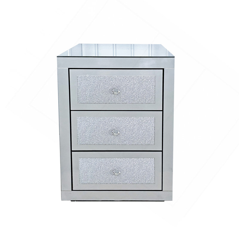 Table de chevet 3 tiroirs avec accents scintillants et tiroirs coulissants silencieux pour un rangement élégant