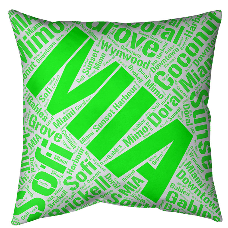 Coussin intérieur / extérieur Miami, H 18 po x l 18 po, Oui, Vert