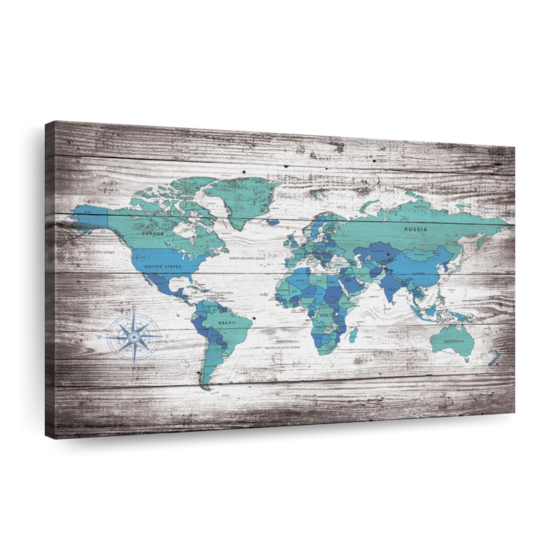 «Aged World Map XXX», reproduction sur toile, H 24 po x l 36 po x P 1,25 po