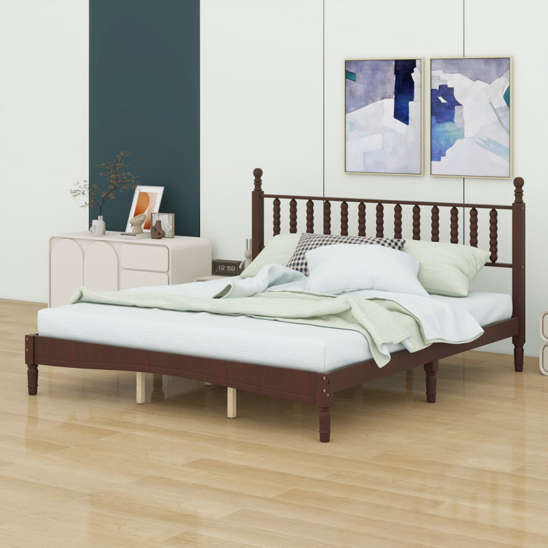 Lit plateforme en bois avec tête de lit en forme de gourde, lit plateforme de style rétro avec support à lattes en bois