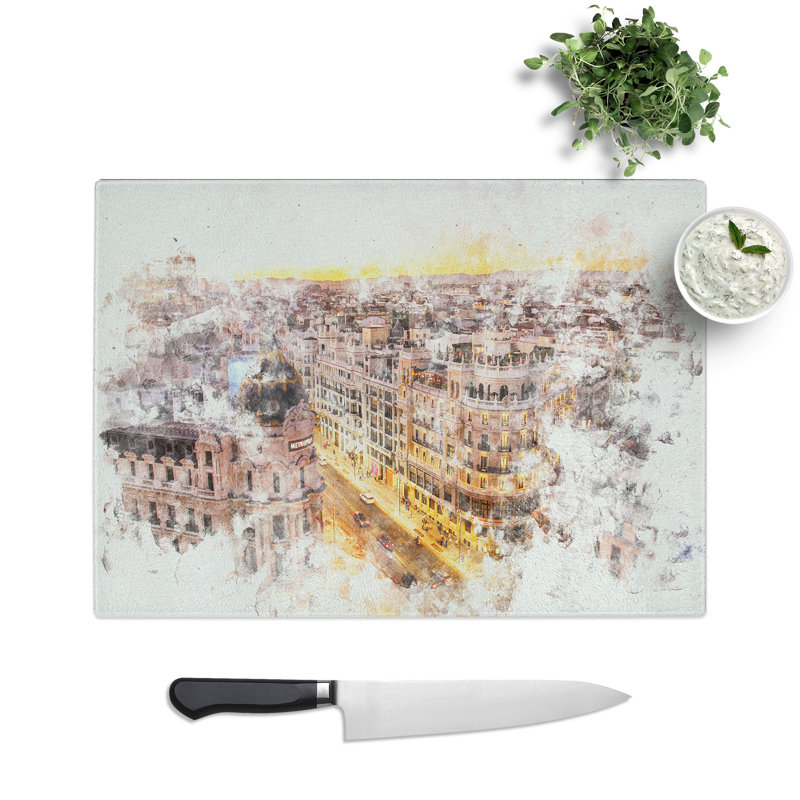 Tempered Glass Calle Gran Via in Madrid Spain Chopping Board, 28.5 cm x 39 cm