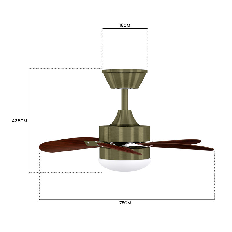 Alisha-Ann 75cm Ceiling Fan with Light Kit, Green with Walnut Blades