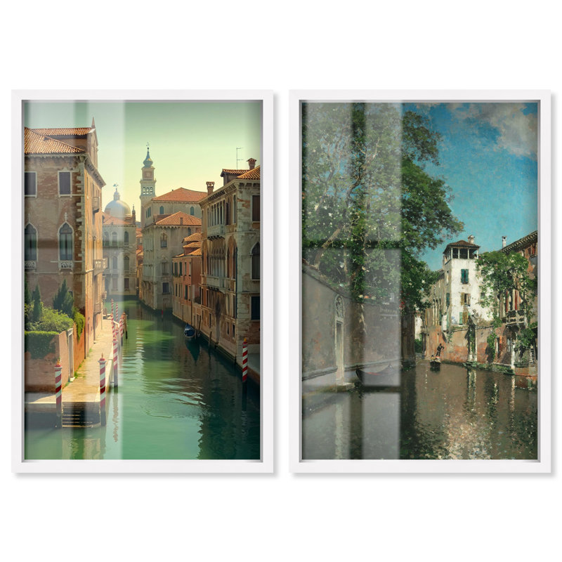 «Venetian Set Travel Shadowbox» par Art Remedy, H 32 po x l 44 po, Blanc