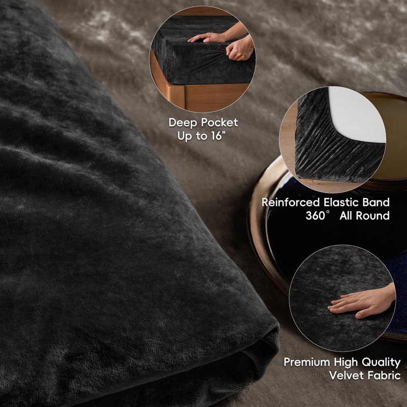 PHF Truly Velvet Fitted Sheet, Luxury Super Soft Cozy Fuzzy Fleece Bottom Sheet, Deep Pocket Up to 16",Strenghth Elastic Band, Suitable for Fall Winter Spring,No Pillowcases