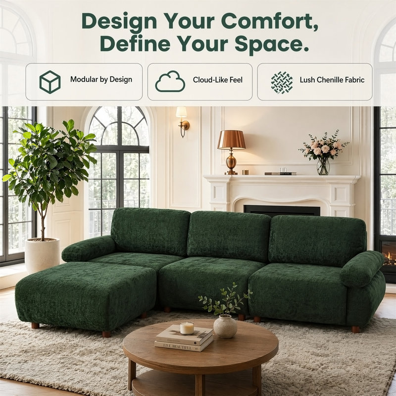 Canapé modulaire 111 "moderne 111", Chenille vert foncé