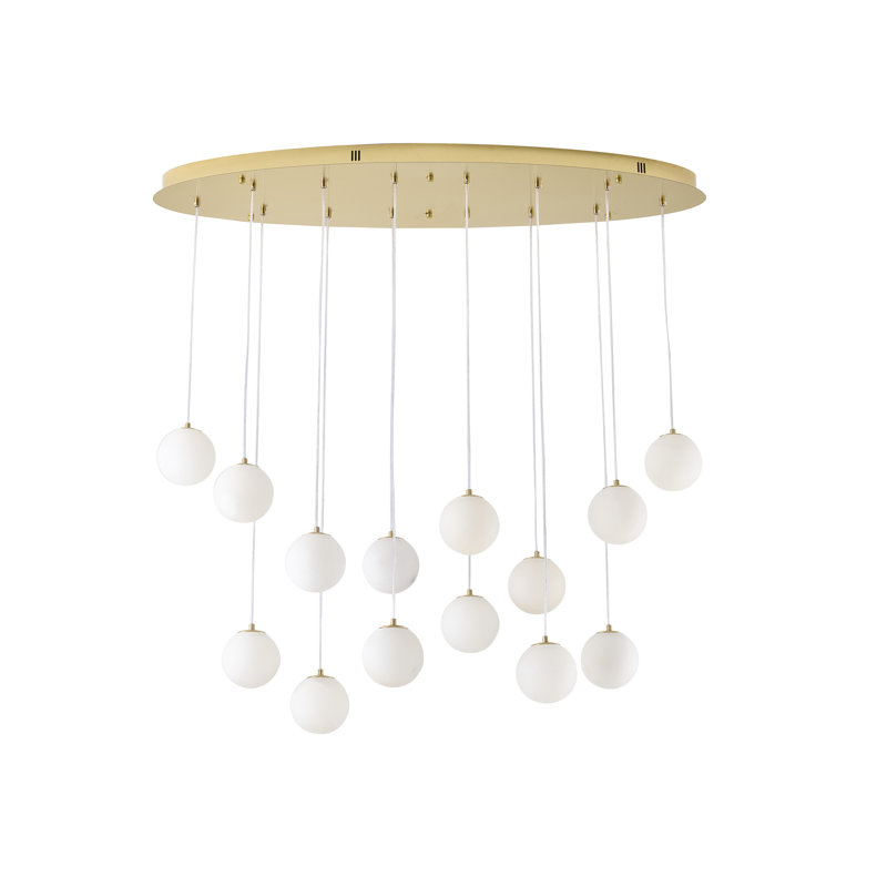Lustre 14 lumières multi-globe transitionnel , Laiton