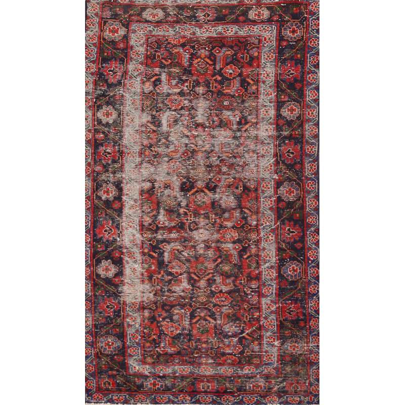 Tapis bleu antique antique fait à la main 4 x 7