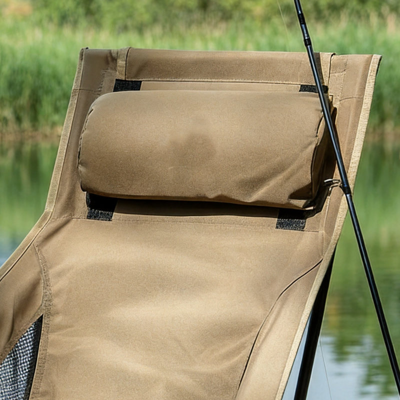 High-Back Camping Chair With Comfortable Pillow, Widened Seat For Ergonomic Support, Foldable And Portable Outdoor Fishing, Picnic, And Leisure Chair, Brown.