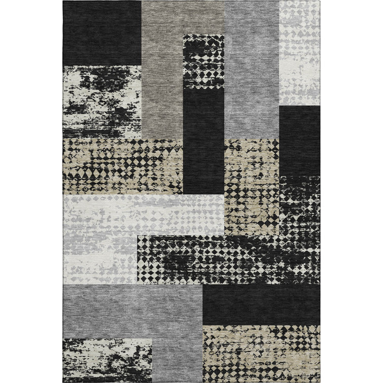 Premium Machine Washable Prisco Black Rug
