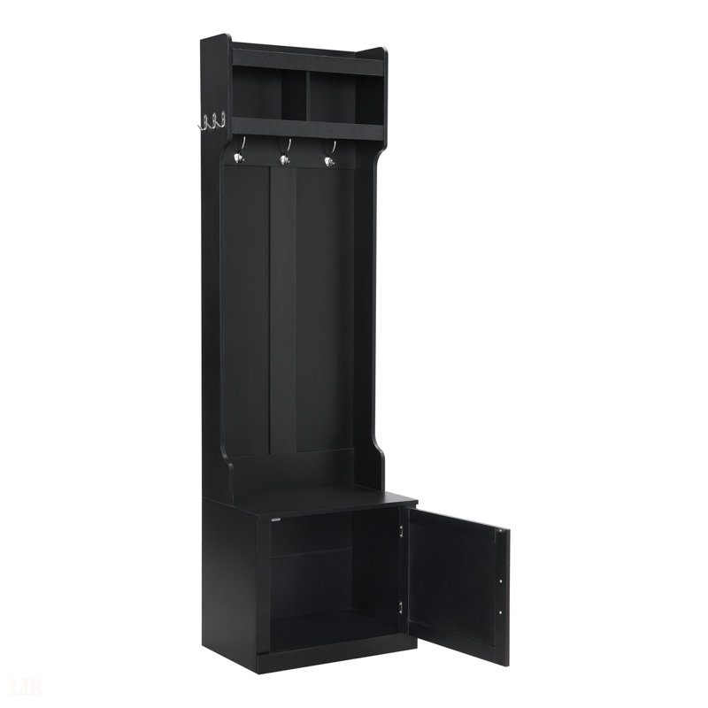 Arbre d'entrée minimaliste avec armoire et 6 crochets, banc de rangement multifonctionnel pour petits espaces, Noir