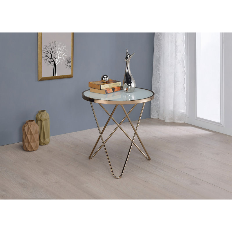 Table de bout en verre givré et finition champagne