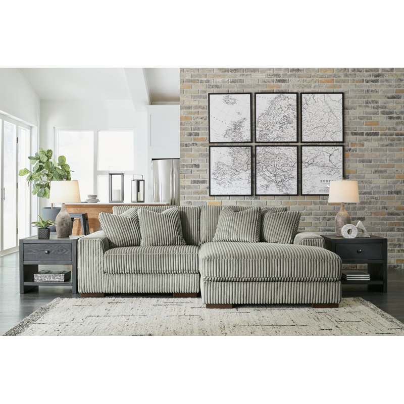 Lindyn Upholstered L-Shaped Sectional, Fog Polyester, Right Hand Facing