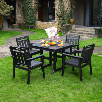 HDPE Outdoor Patio Dining Set, One Table And Four Chairs.The Outdoor Dining Furniture Has Sunshade Holes And Is Suitable.It Is Suitable For Lawns, Gardens, Backyards, And Pool Sides.Black,Waterproof