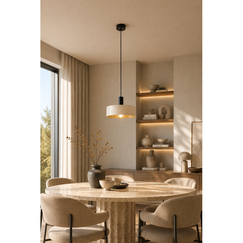 Taeshaun 1 - Light Drum Pendant, Beige/Brown, Latte Black
