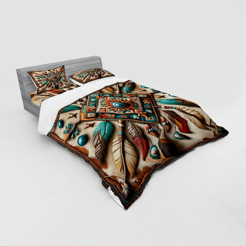 Ensemble de literie rustique Ambesonne et turquoise cacao rouge brun, Housse de couette très grand lit californien + 3
