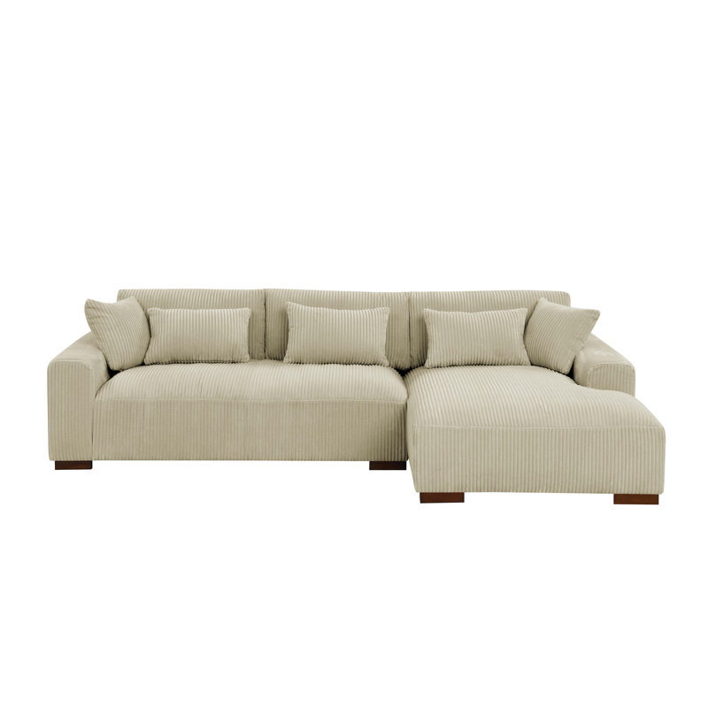 Asyiah Upholstered L-Shaped Sectional, Cream Corduroy, Right Hand Facing