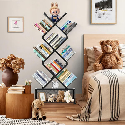 Grande bibliothèque pour arbre à 9 niveaux avec armoire de rangement, tour de bibliothèque étroite pour le salon, la chambre à coucher, le bureau personnel, le coin